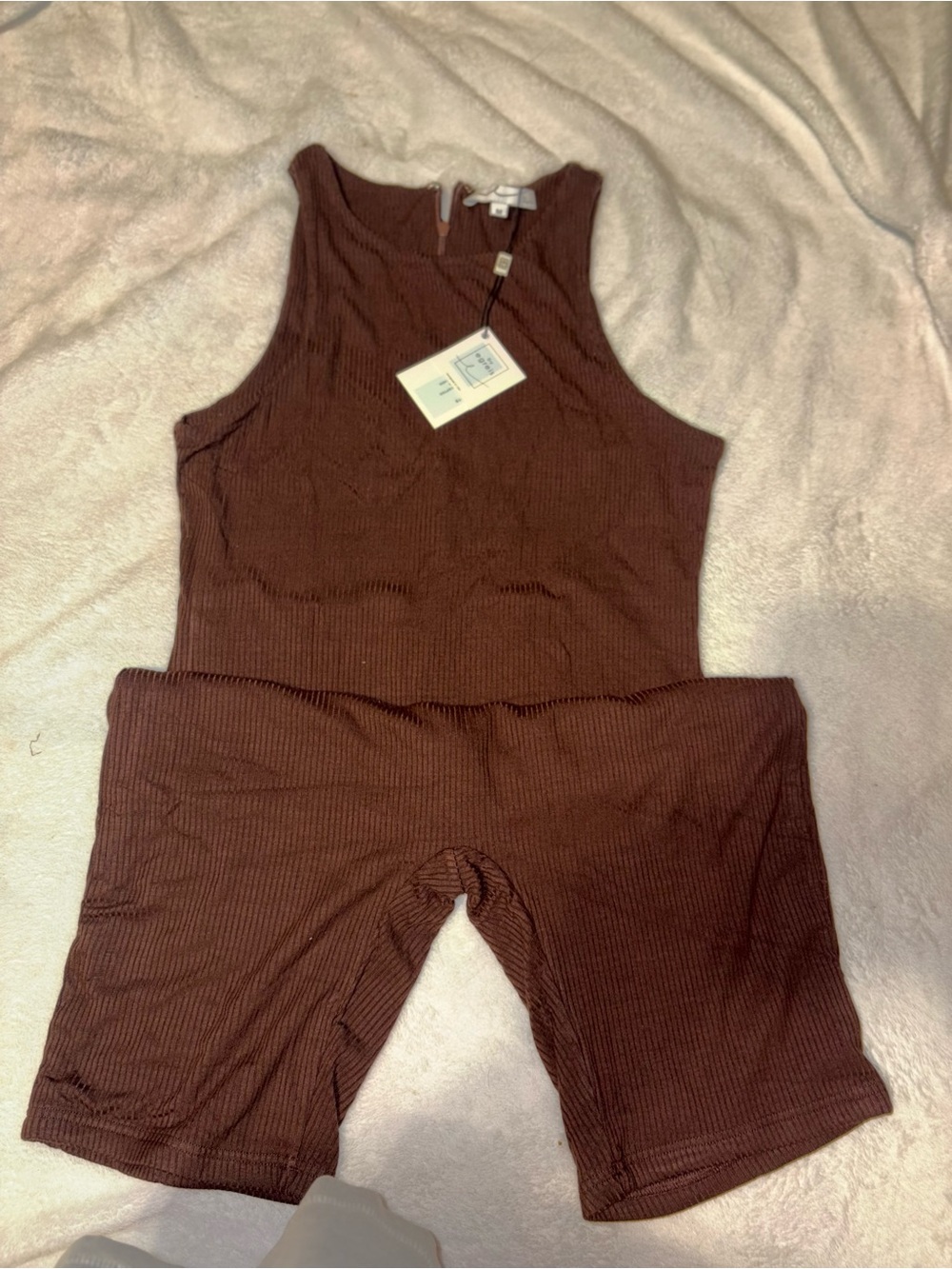 Byegreis medium Sleeveless Ribbed Brown Jumpsuit Romper